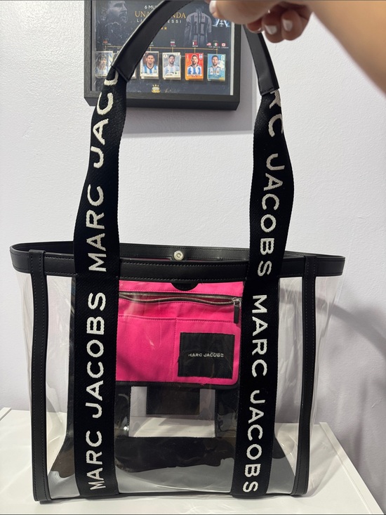 Marc Jacobs Handbags - Marc Jacobs The Clear Large Tote Black PVC Hot Pink Pouch